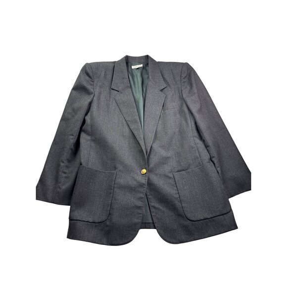 Vintage Talbots Womens Wool Blazer Size 14 Gray Single Button Jacket Made In USA - Picture 1 of 4